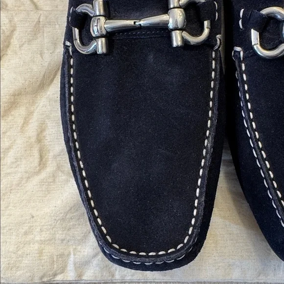 Salvatore Ferragamo Men's Dark Blue Suede Loafers, sz 12